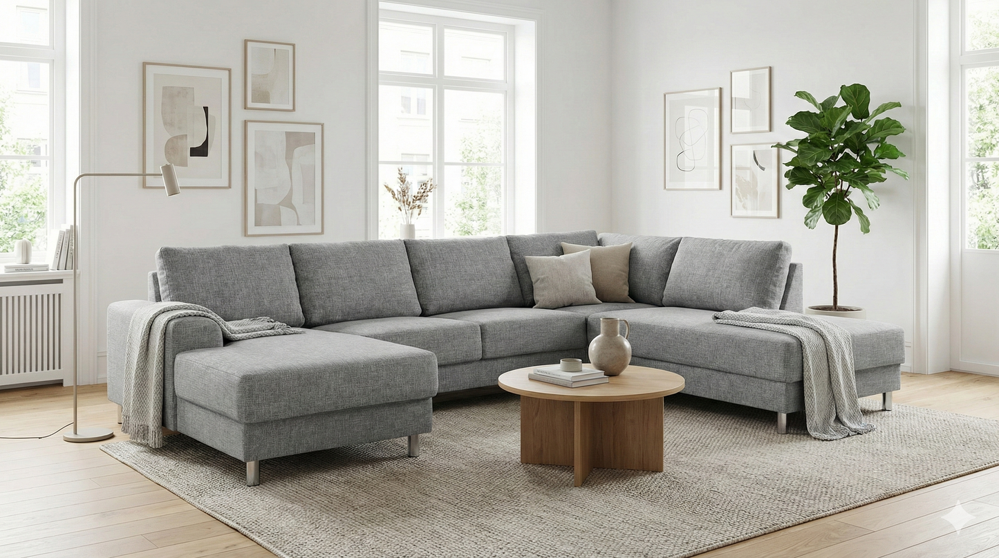 Milano hjørnesofa med chaiselong venstrevendt 287 x 80 cm i lysegrå