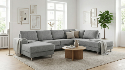 Milano hjørnesofa med chaiselong venstrevendt 287 x 80 cm i lysegrå