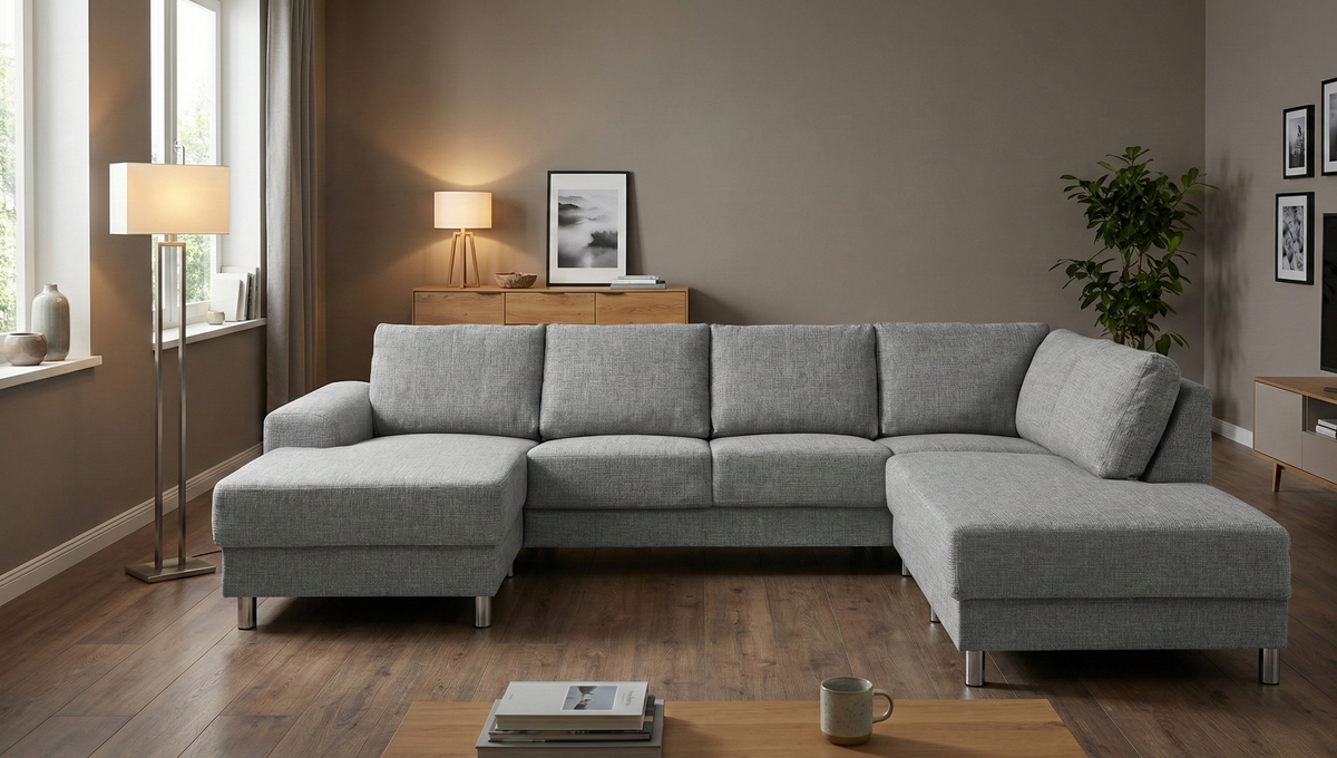 Milano hjørnesofa med chaiselong venstrevendt 287 x 80 cm i lysegrå
