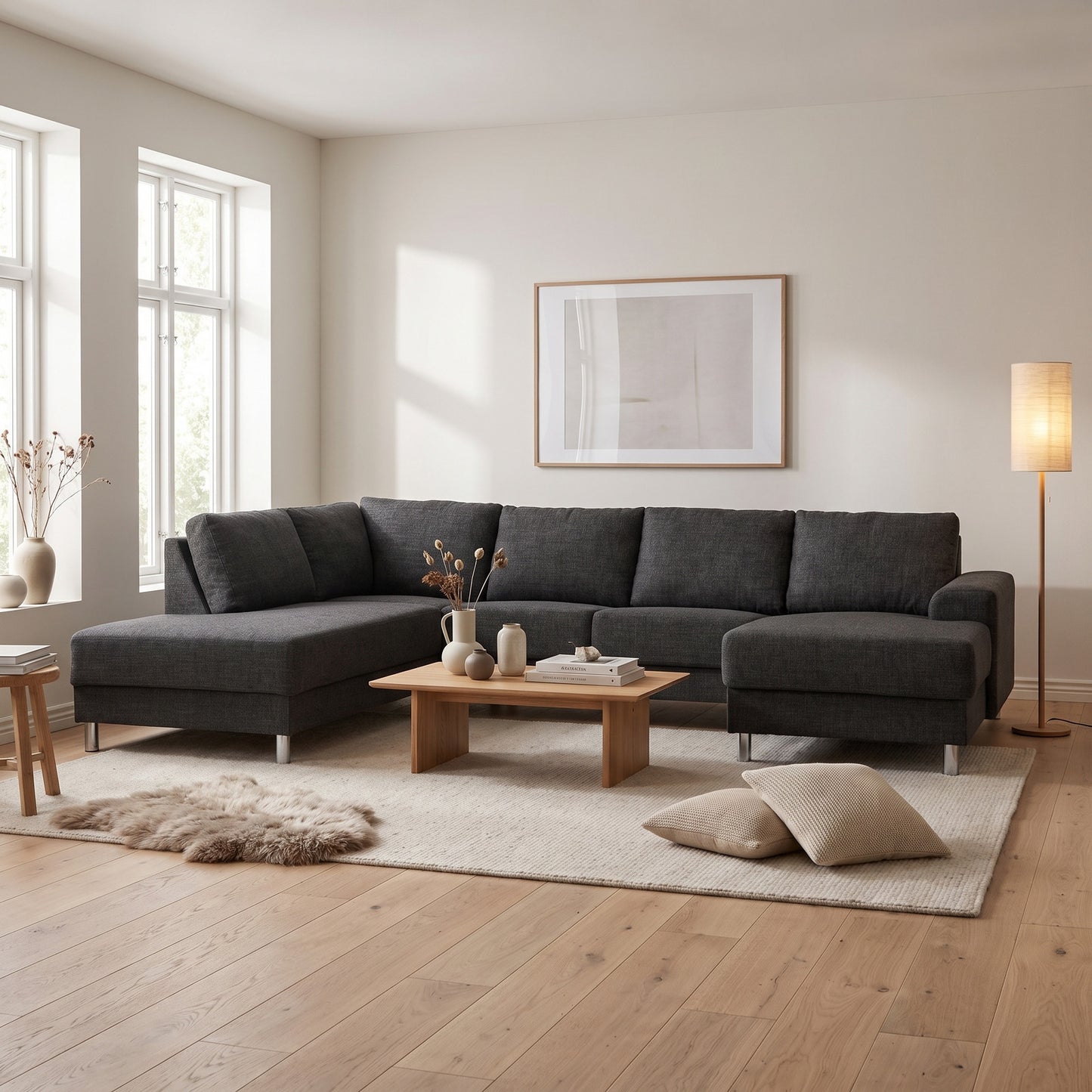 Milano hjørnesofa med chaiselong venstrevendt 287 x 80 cm i antracitgrå