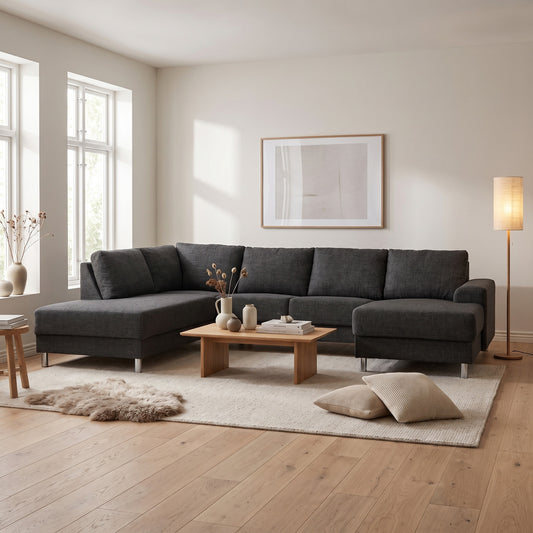 Milano hjørnesofa med chaiselong venstrevendt 287 x 80 cm i antracitgrå