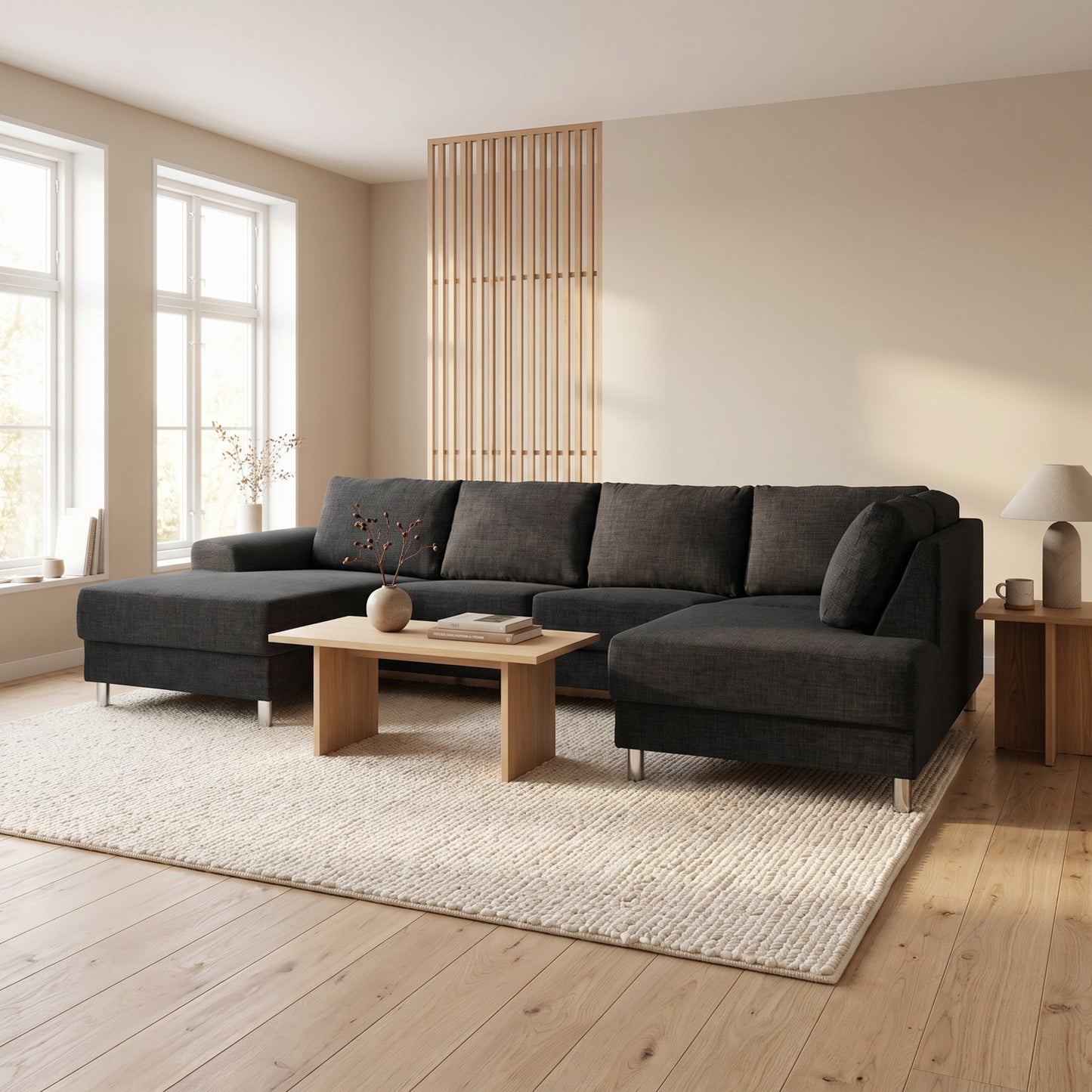 Milano hjørnesofa med chaiselong venstrevendt 287 x 80 cm i antracitgrå