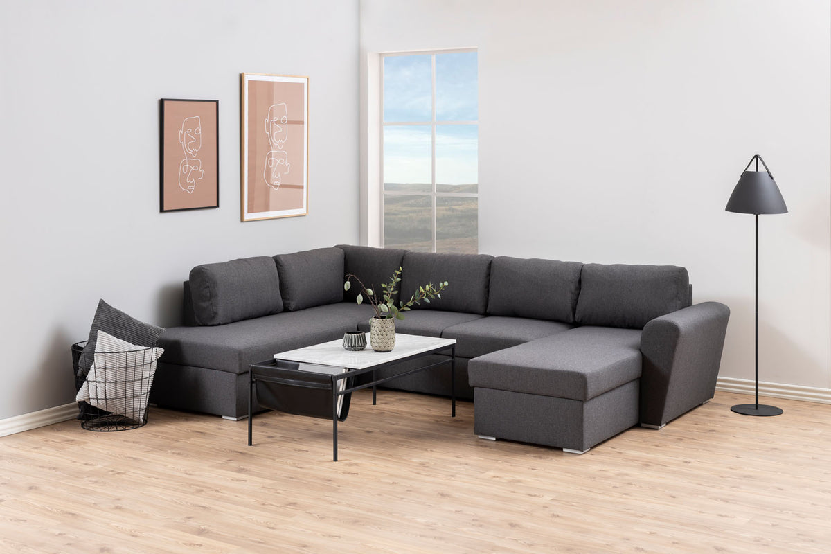 Tromso sovesofa med chaiselong med opbevaring venstrevendt 297 x 85 cm i grå