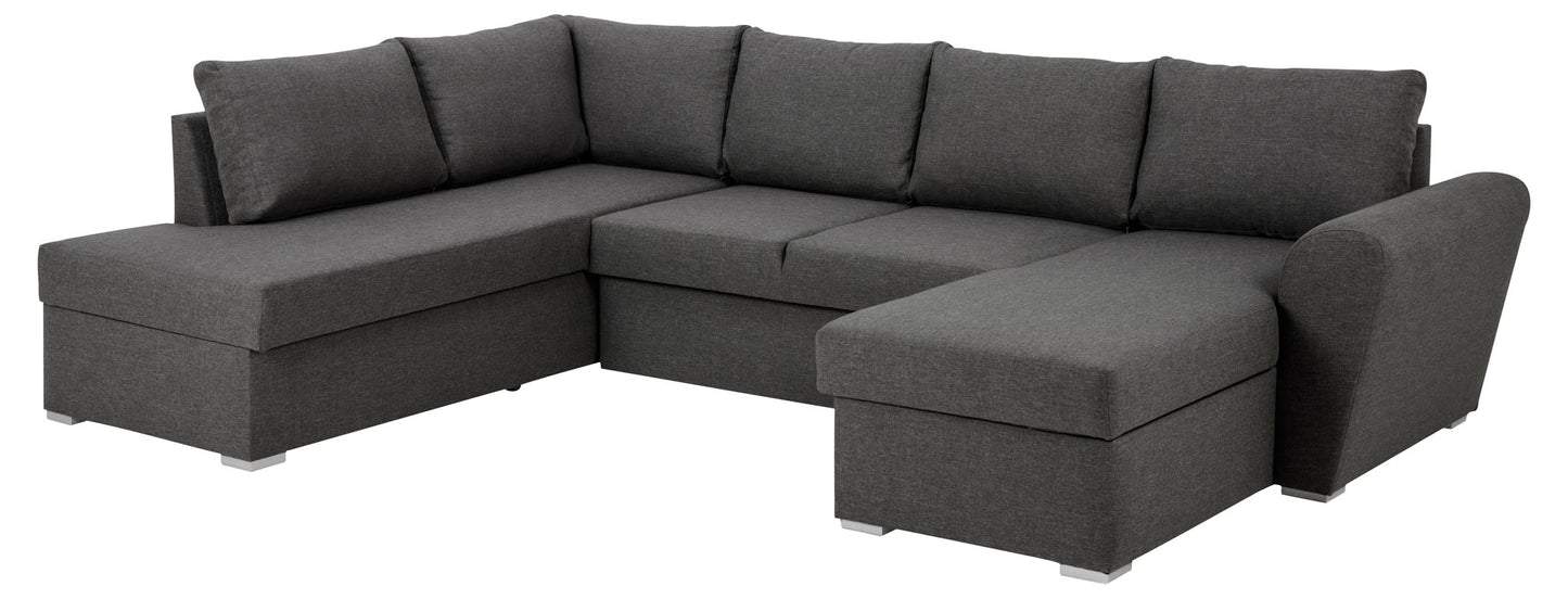 Tromso sovesofa med chaiselong med opbevaring venstrevendt 297 x 85 cm i grå