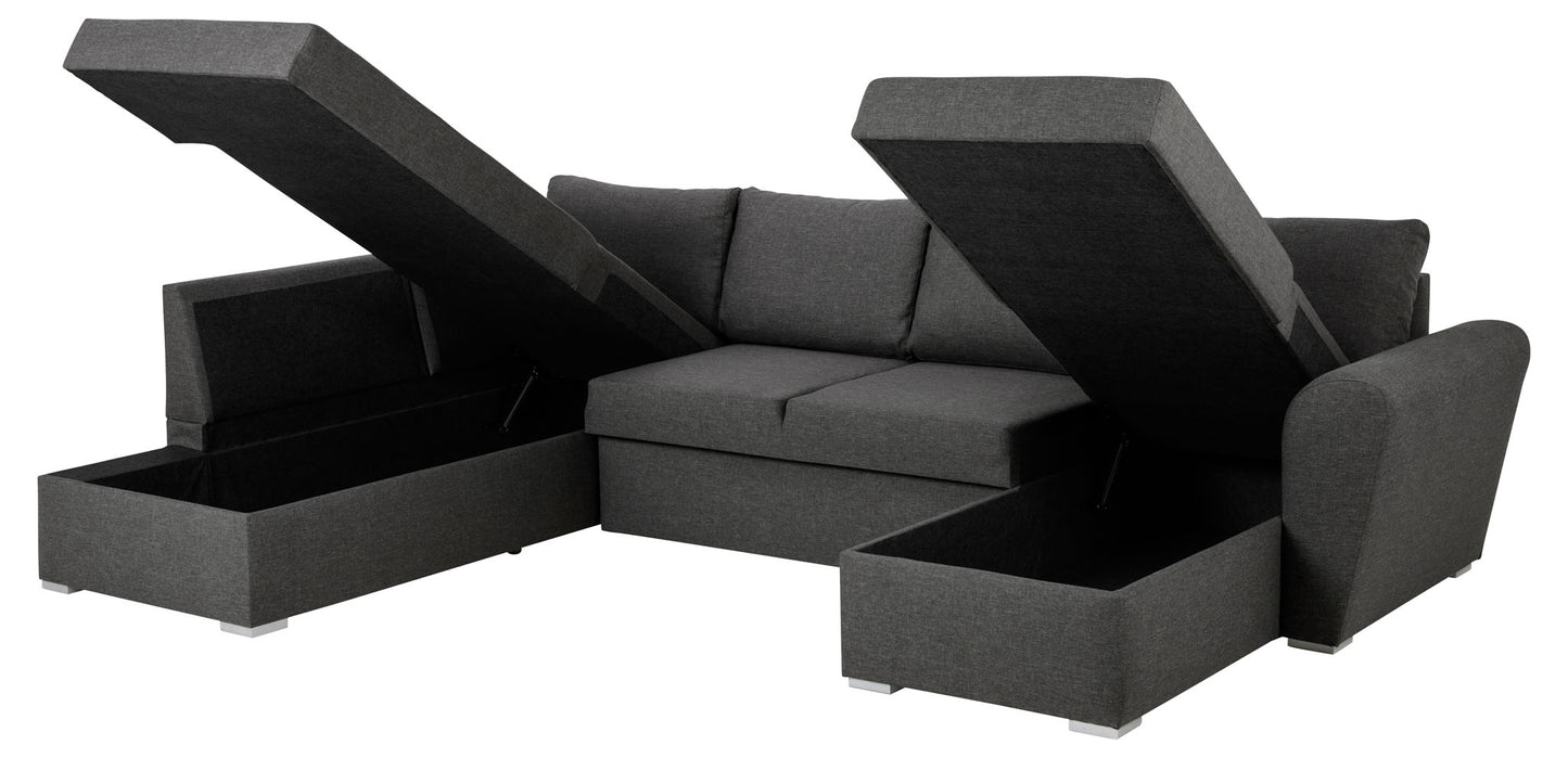 Tromso sovesofa med chaiselong med opbevaring venstrevendt 297 x 85 cm i grå