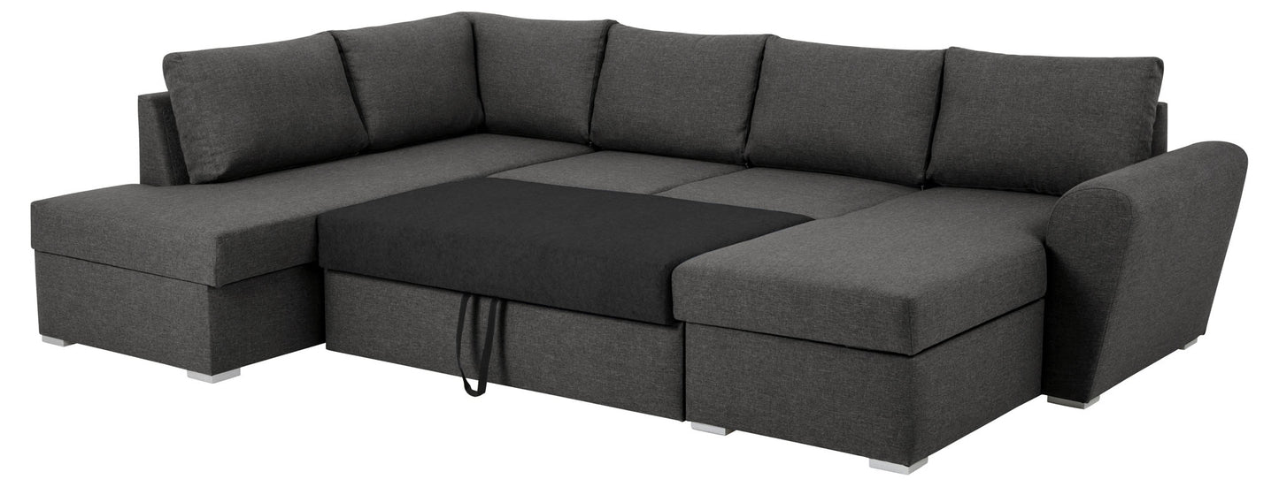 Tromso sovesofa med chaiselong med opbevaring venstrevendt 297 x 85 cm i grå