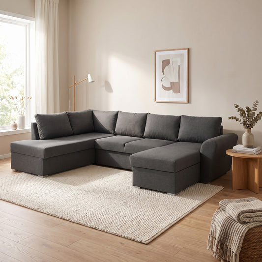 Tromso sovesofa med chaiselong med opbevaring venstrevendt 297 x 85 cm i grå