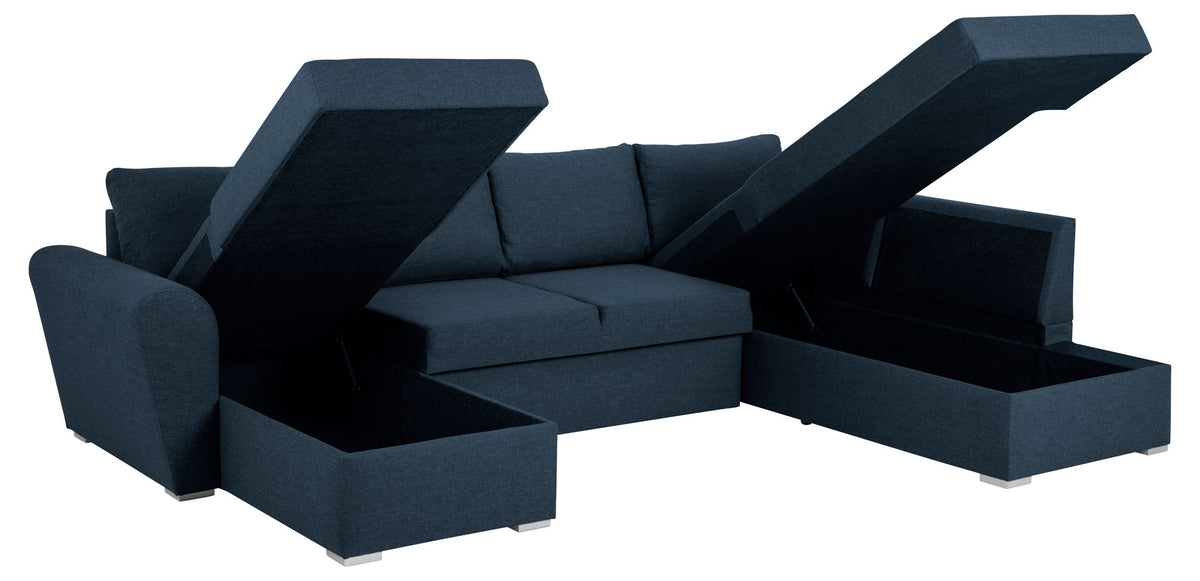Tromso sovesofa med chaiselong med opbevaring venstrevendt 296 x 85 cm i blå