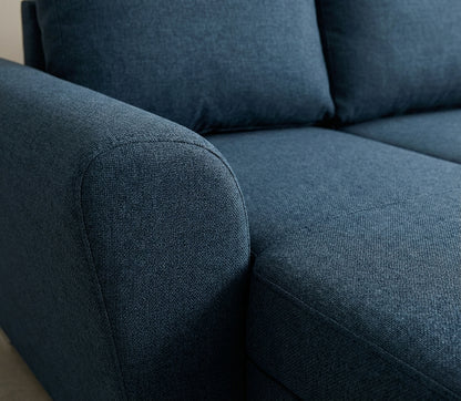 Tromso sovesofa med chaiselong med opbevaring venstrevendt 296 x 85 cm i blå