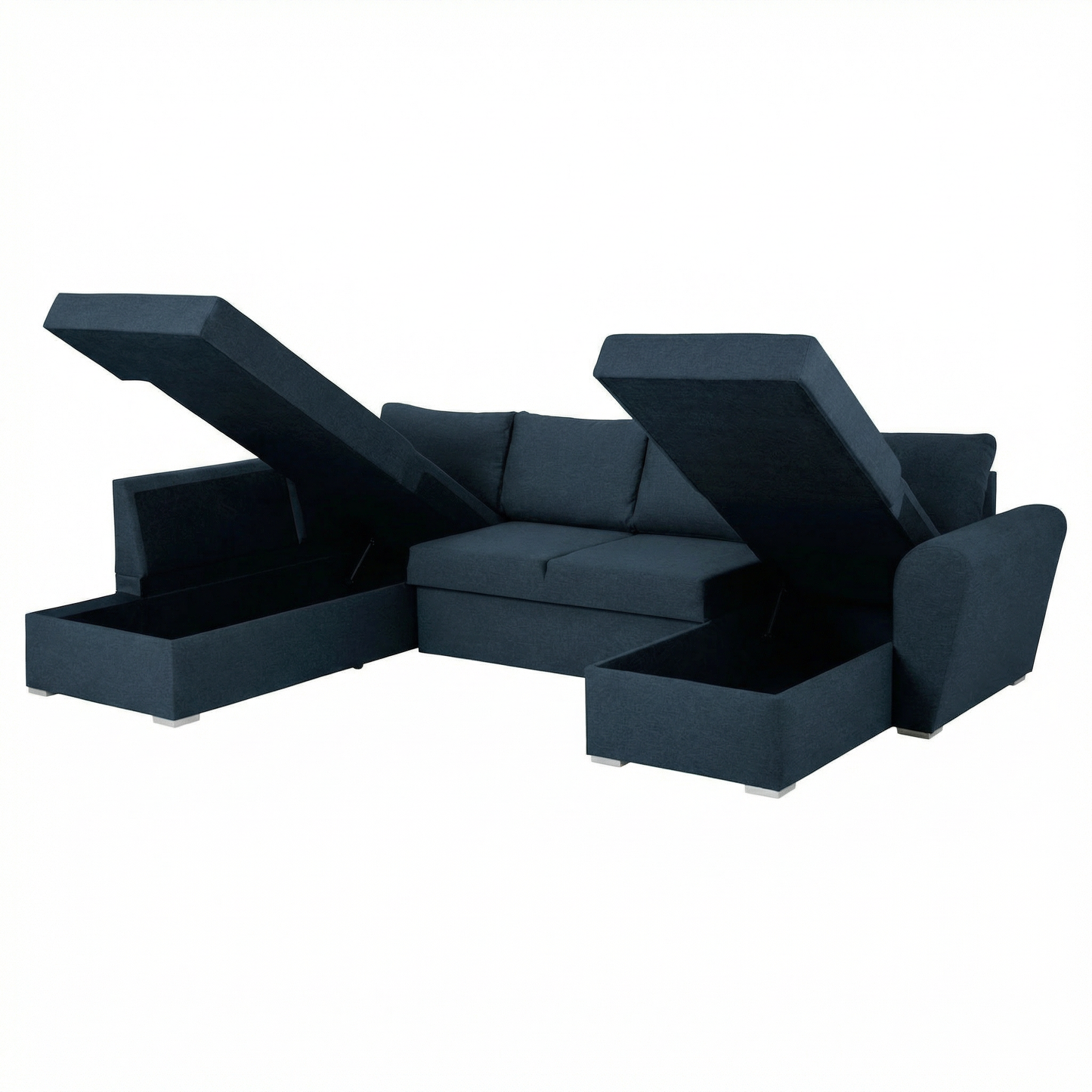 Tromso sovesofa med chaiselong med opbevaring venstrevendt 296 x 85 cm i blå