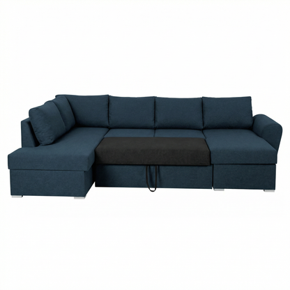 Tromso sovesofa med chaiselong med opbevaring venstrevendt 296 x 85 cm i blå