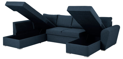 Tromso sovesofa med chaiselong med opbevaring venstrevendt 296 x 85 cm i blå