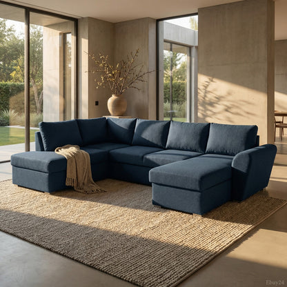Tromso sovesofa med chaiselong med opbevaring venstrevendt 296 x 85 cm i blå