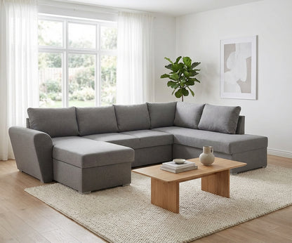 Genoa sovesofa med chaiselong med opbevaring venstrevendt 296 x 85 cm i lysegrå