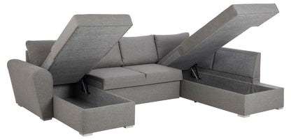 Genoa sovesofa med chaiselong med opbevaring venstrevendt 296 x 85 cm i lysegrå