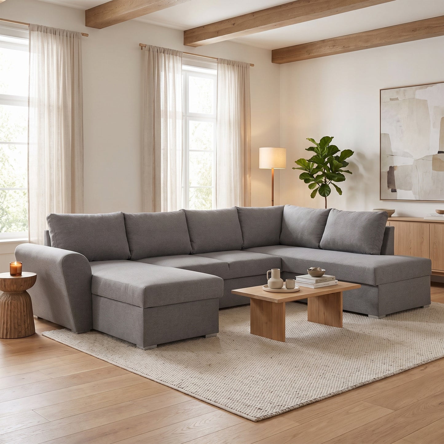 Genoa sovesofa med chaiselong med opbevaring venstrevendt 296 x 85 cm i lysegrå