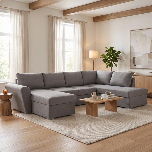 Genoa sovesofa med chaiselong med opbevaring venstrevendt 296 x 85 cm i lysegrå