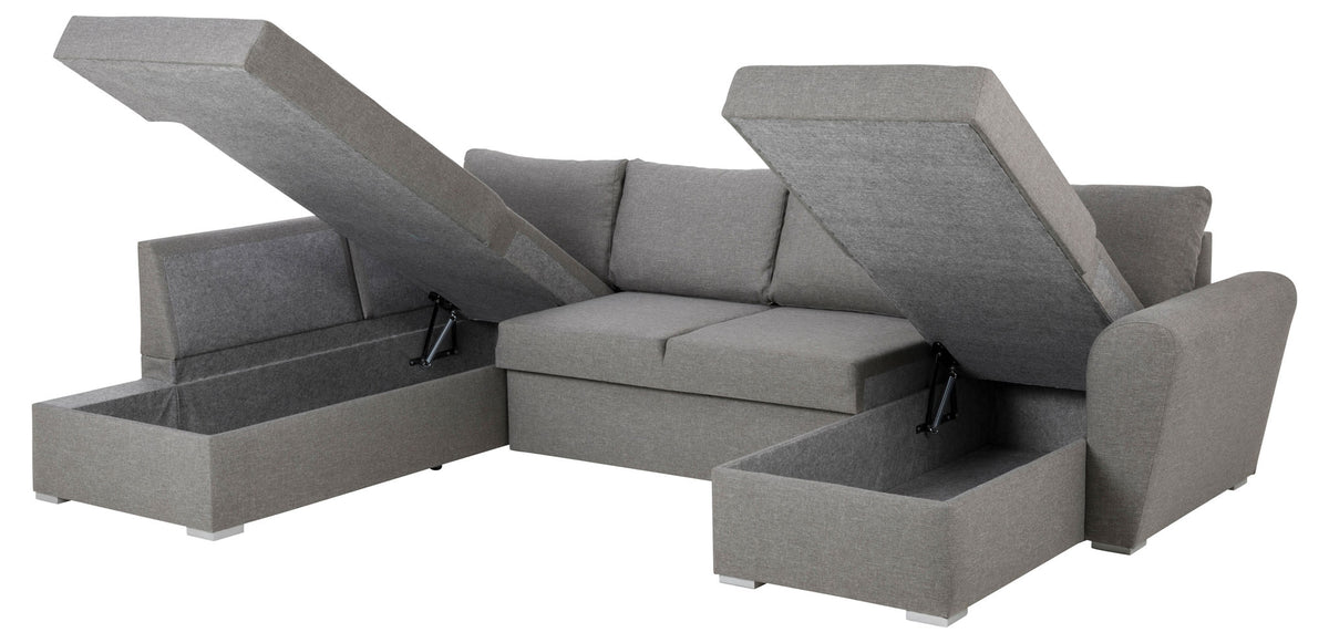 Genoa sovesofa med chaiselong med opbevaring venstrevendt 296 x 85 cm i lysegrå