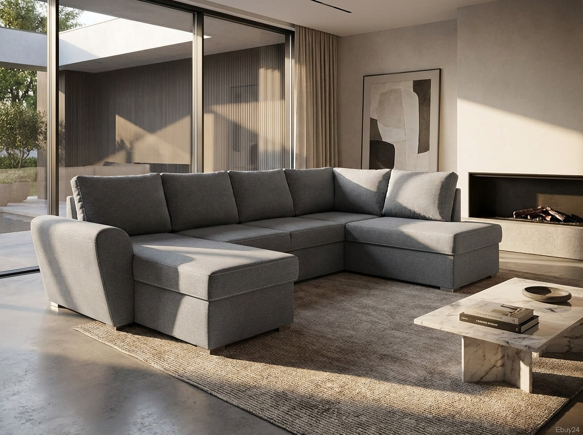 Genoa sovesofa med chaiselong med opbevaring venstrevendt 296 x 85 cm i lysegrå