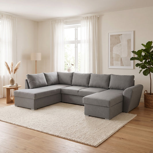 Genoa sovesofa med chaiselong med opbevaring venstrevendt 296 x 85 cm i lysegrå