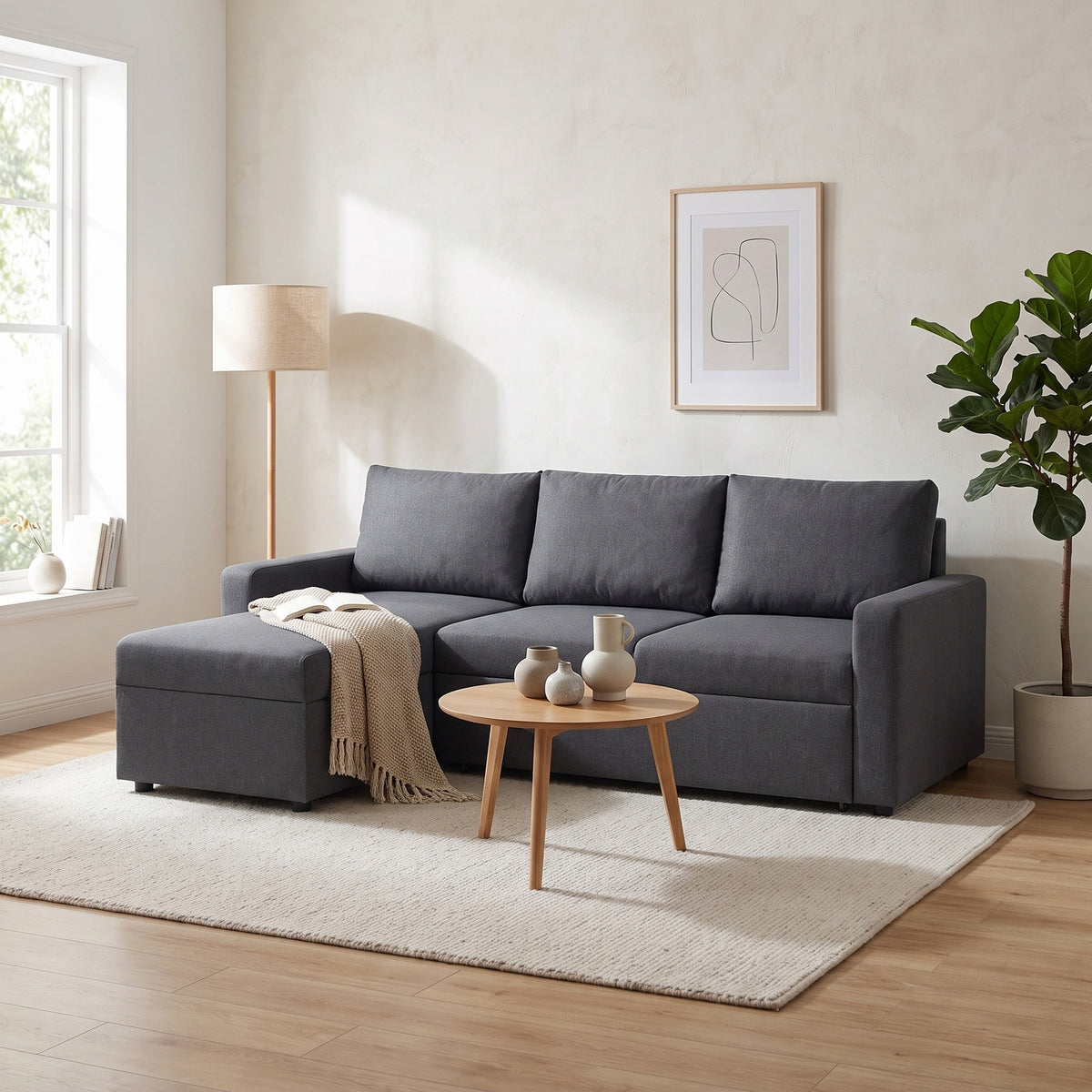 Stavanger sovesofa med chaiselong med opbevaring
