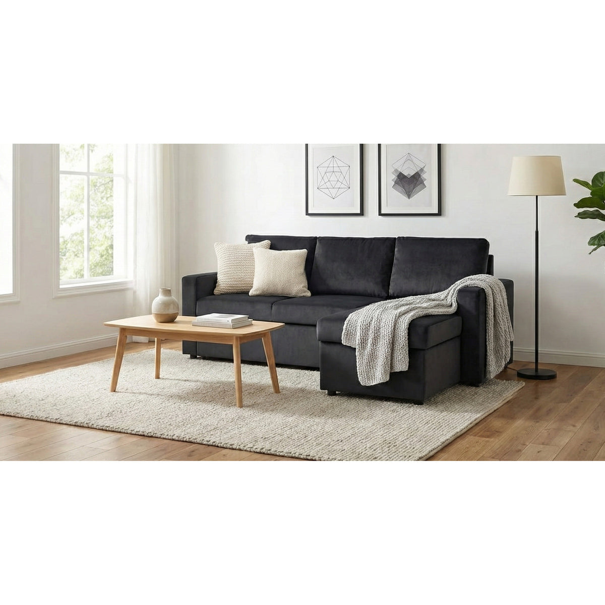 Oxford sovesofa med chaiselong med opbevaring vendbar 218 x 84 cm