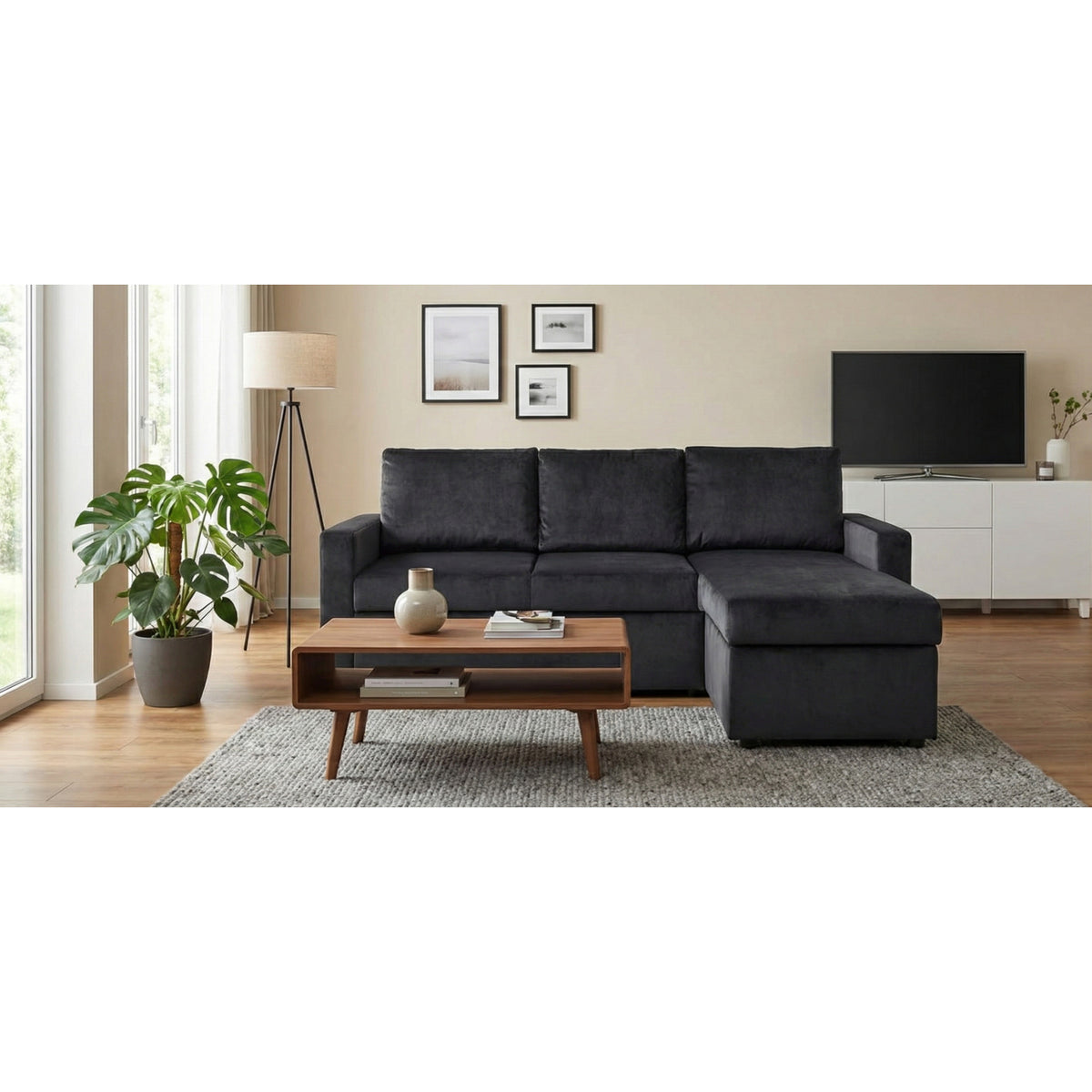 Oxford sovesofa med chaiselong med opbevaring vendbar 218 x 84 cm