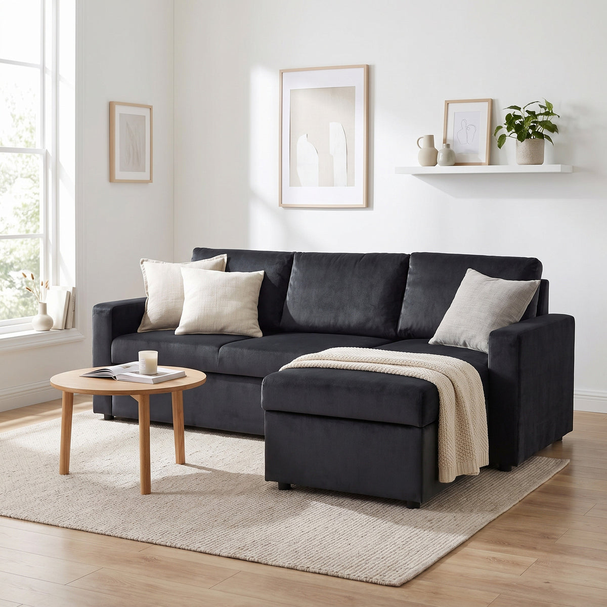 Oxford sovesofa med chaiselong med opbevaring vendbar 218 x 84 cm