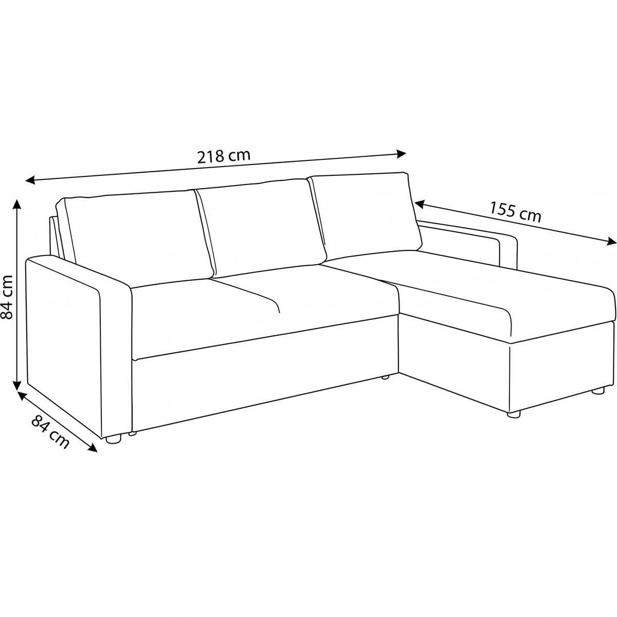Oxford sovesofa med chaiselong med opbevaring vendbar 218 x 84 cm