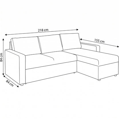 Oxford sovesofa med chaiselong med opbevaring vendbar 218 x 84 cm