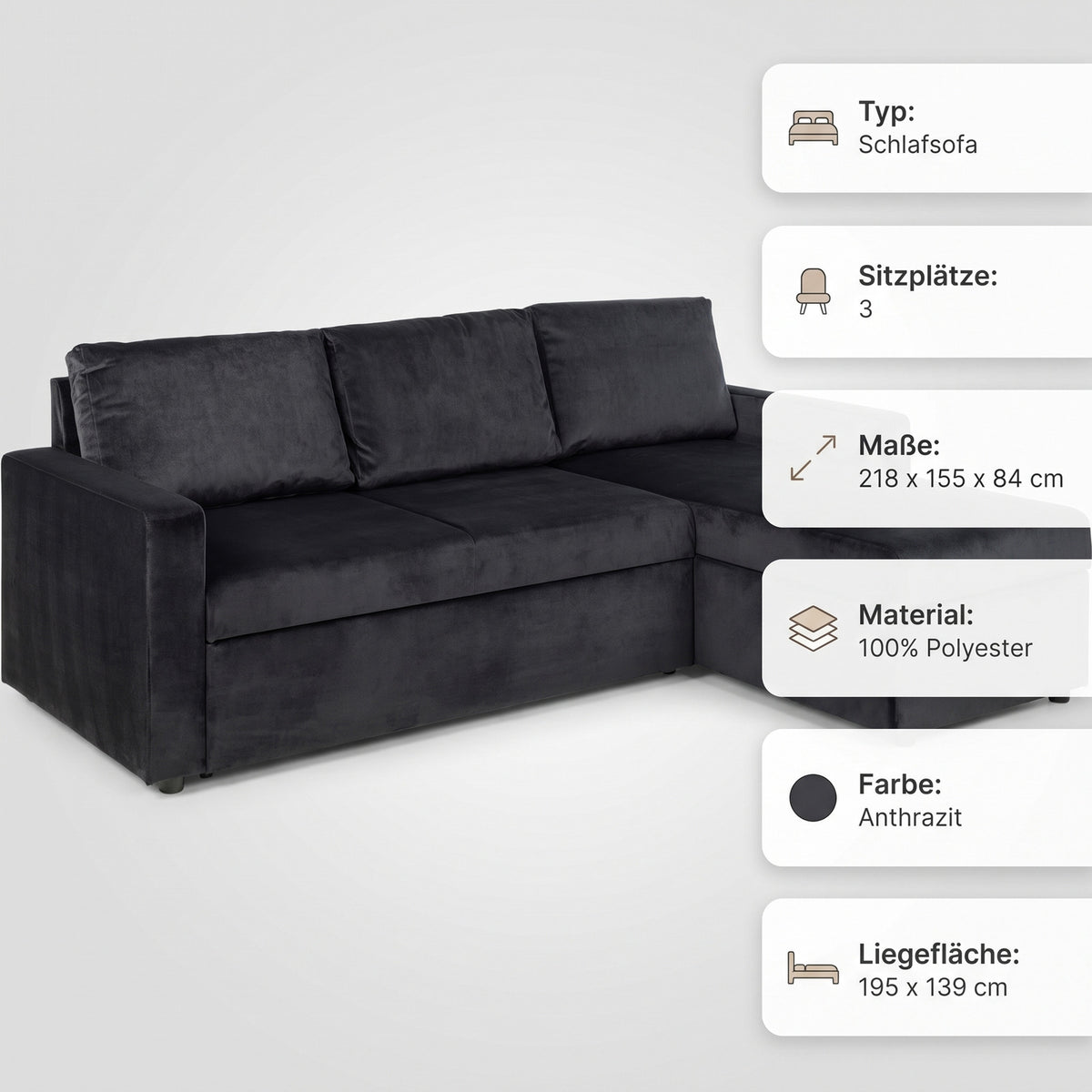 Oxford sovesofa med chaiselong med opbevaring vendbar 218 x 84 cm