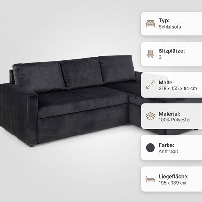 Oxford sovesofa med chaiselong med opbevaring vendbar 218 x 84 cm