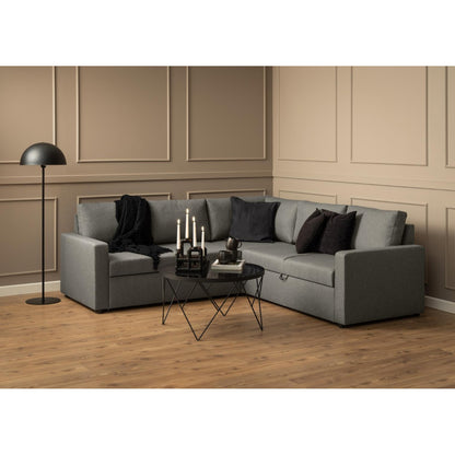 Hjørnesofa Oxford i brun med vendbar opbygning, sovefunktion og opbevaring, 228 x 228 x 85 cm