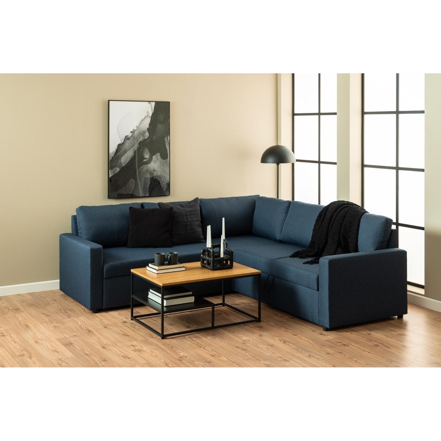 Hjørnesofa Oxford i brun med vendbar opbygning, sovefunktion og opbevaring, 228 x 228 x 85 cm