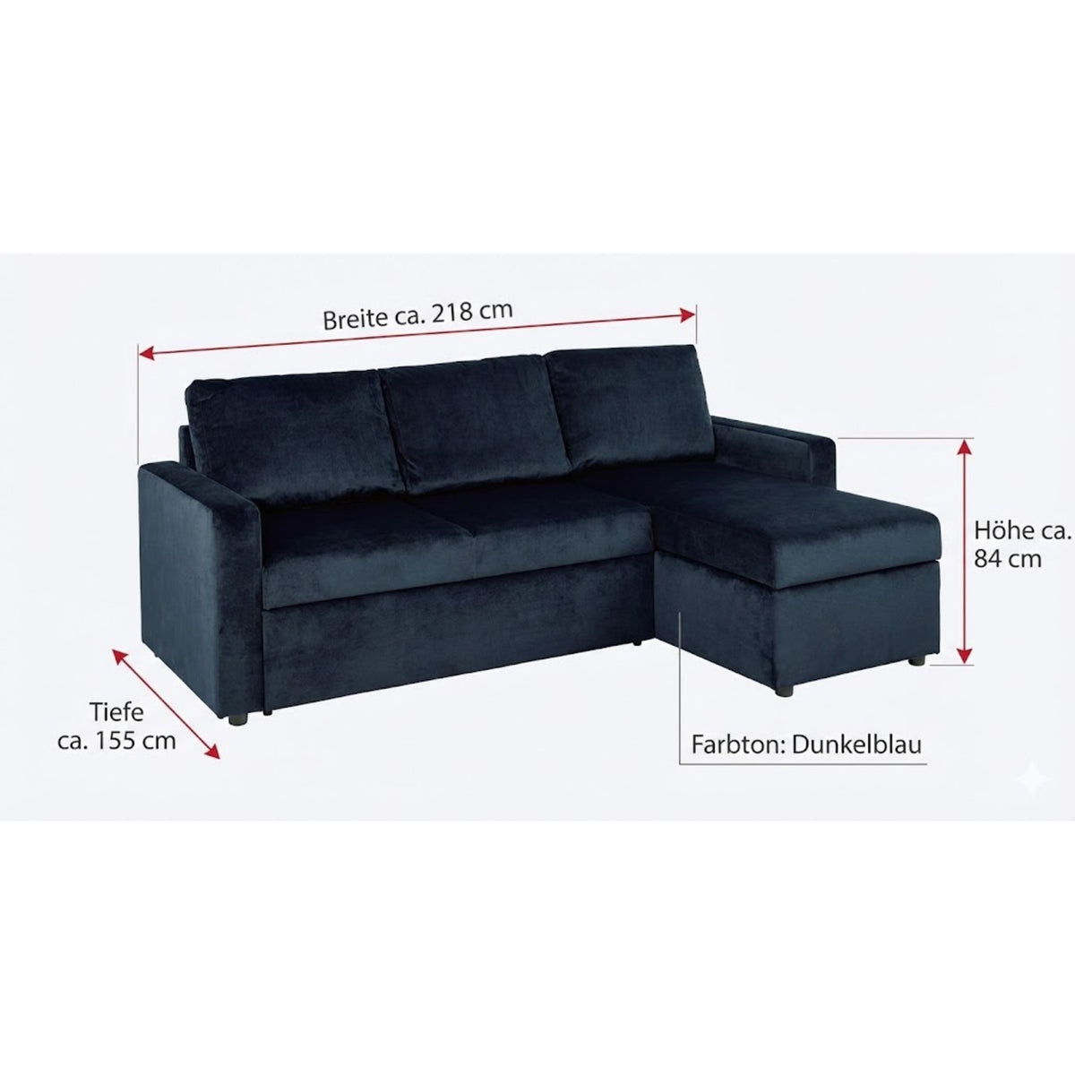 Oxford sovesofa med chaiselong med opbevaring vendbar 218 x 84 cm