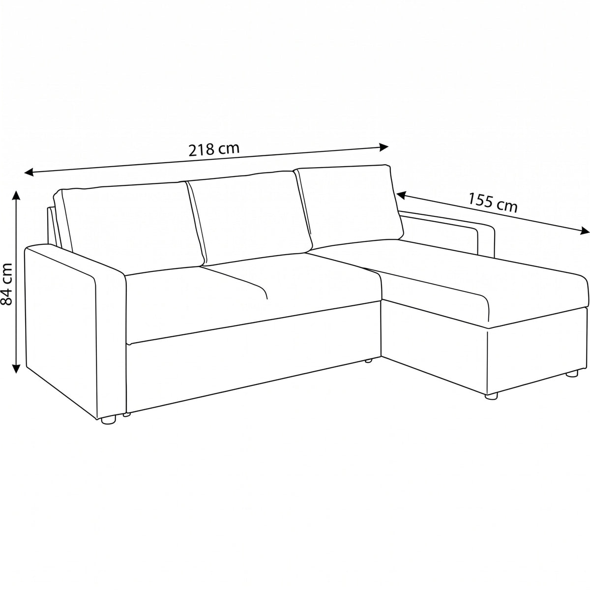 Oxford sovesofa med chaiselong med opbevaring vendbar 218 x 84 cm