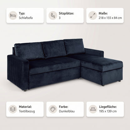 Oxford sovesofa med chaiselong med opbevaring vendbar 218 x 84 cm