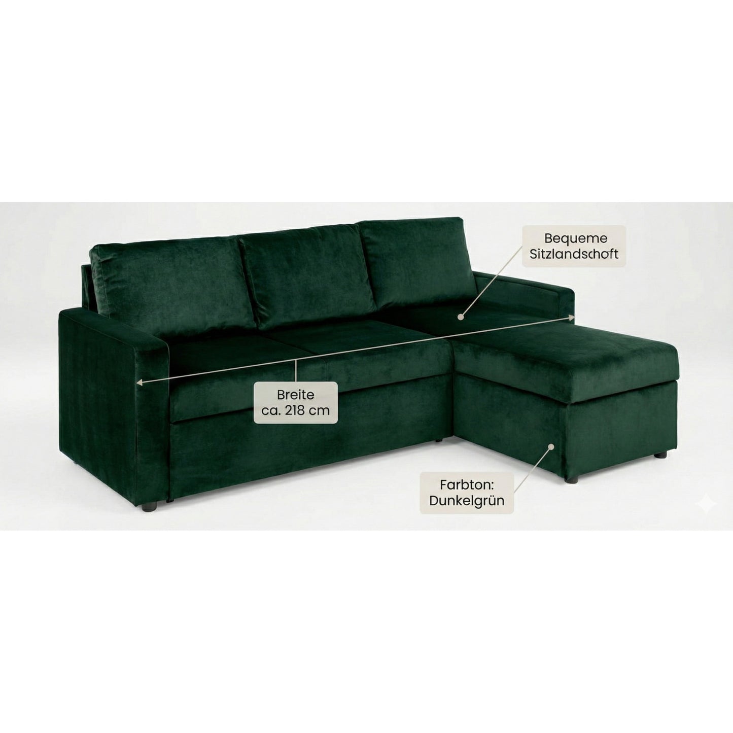 Oxford sovesofa med chaiselong med opbevaring vendbar 218 x 84 cm