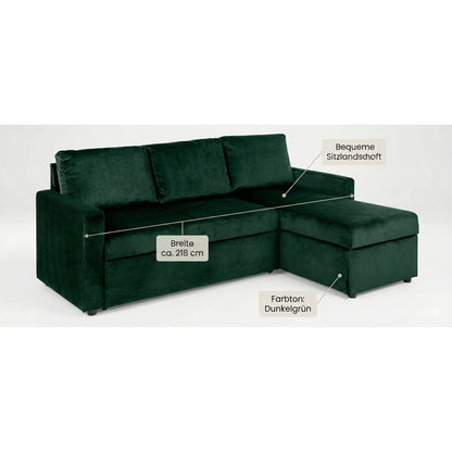 Oxford sovesofa med chaiselong med opbevaring vendbar 218 x 84 cm