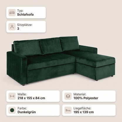 Oxford sovesofa med chaiselong med opbevaring vendbar 218 x 84 cm