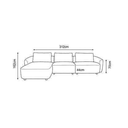 Budapest 2-personers sofa med chaiselong højrevendt 162 x 312 cm