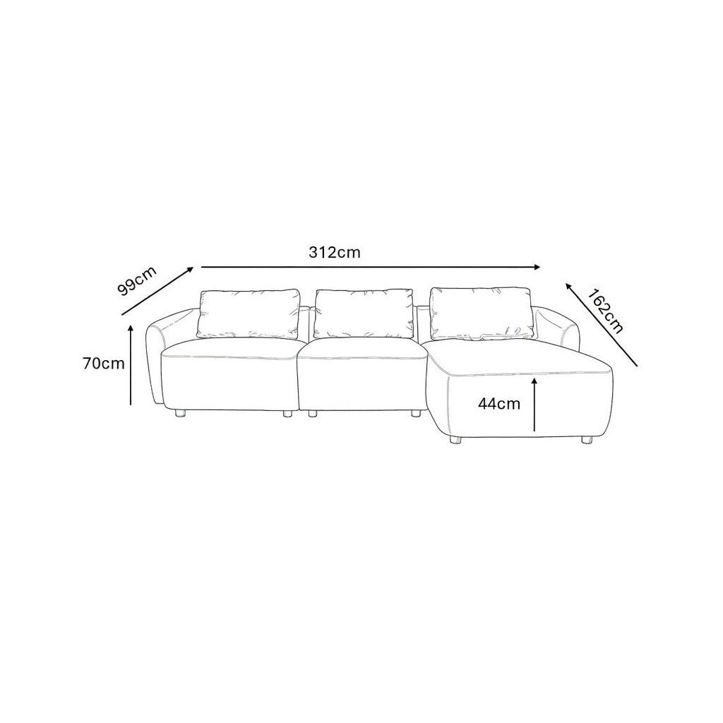 Budapest 2-personers sofa med chaiselong højrevendt 162 x 312 cm