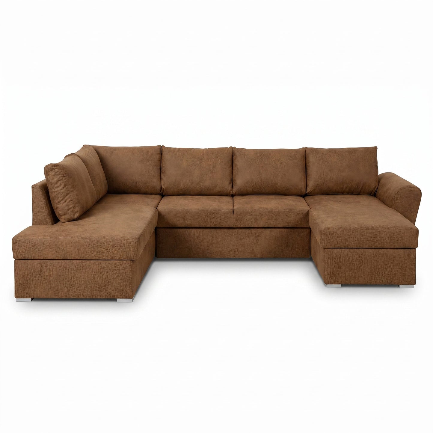 U-sofa Tromso i brun med chaiselong til højre, sovefunktion og opbevaring, 297 x 203 x 85 cm