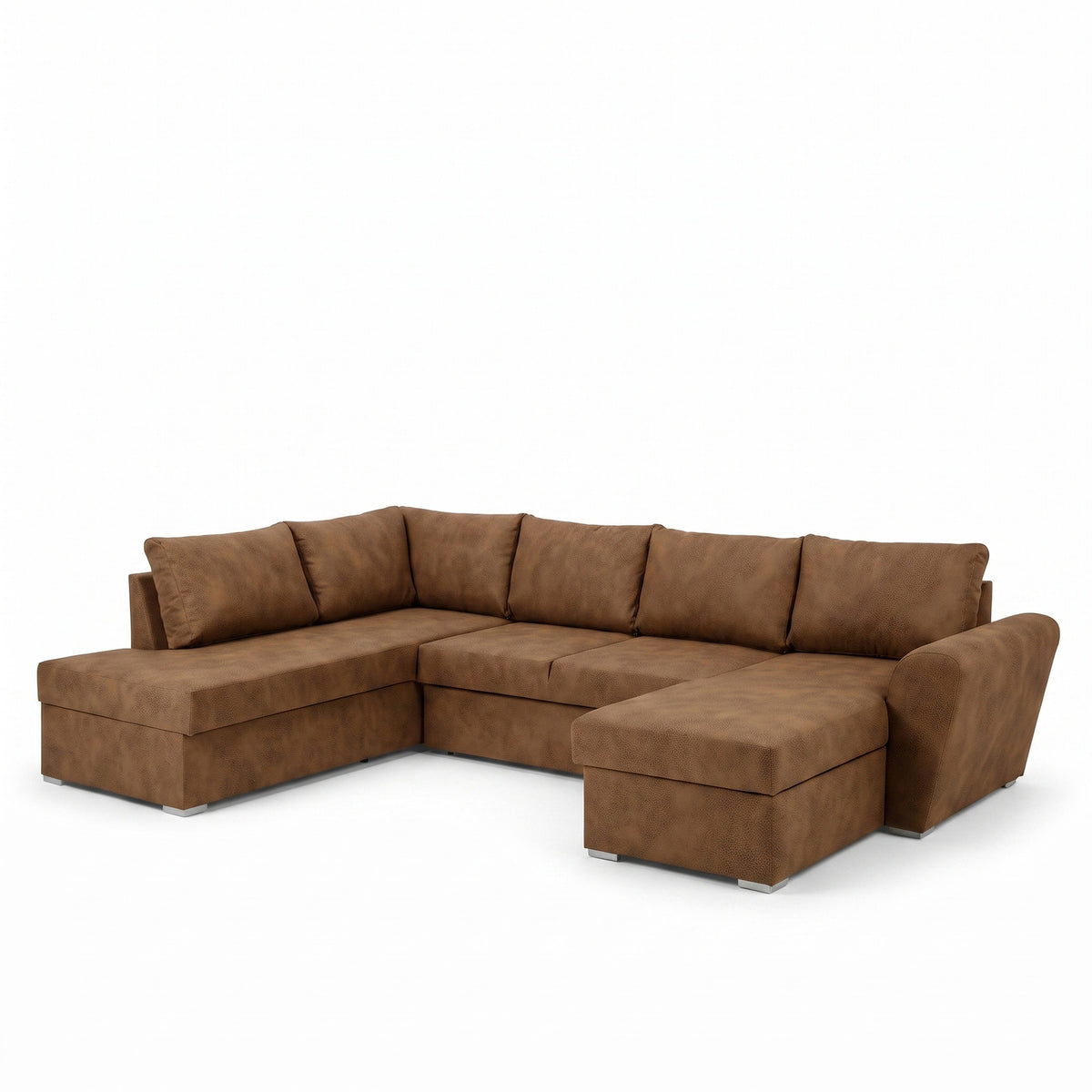 U-sofa Tromso i brun med chaiselong til højre, sovefunktion og opbevaring, 297 x 203 x 85 cm