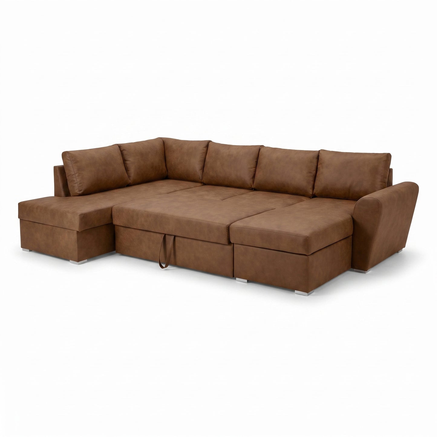 U-sofa Tromso i brun med chaiselong til højre, sovefunktion og opbevaring, 297 x 203 x 85 cm