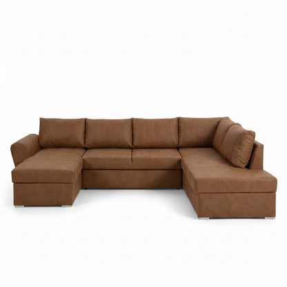 U-sofa Tromso i brun med chaiselong til venstre, sovefunktion og opbevaring, 297 x 203 x 85 cm