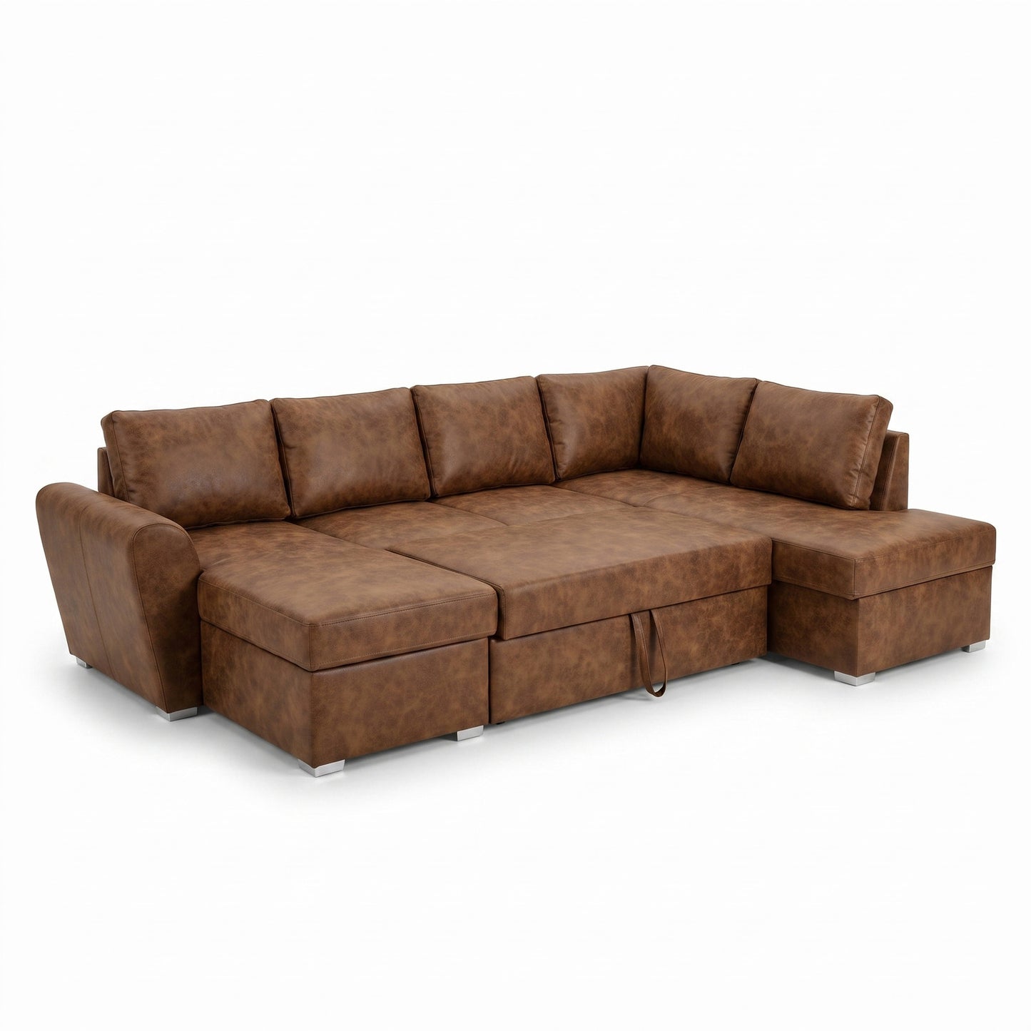 U-sofa Tromso i brun med chaiselong til venstre, sovefunktion og opbevaring, 297 x 203 x 85 cm