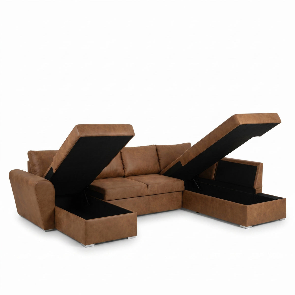 U-sofa Tromso i brun med chaiselong til venstre, sovefunktion og opbevaring, 297 x 203 x 85 cm