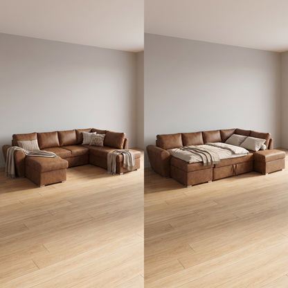 U-sofa Tromso i brun med chaiselong til venstre, sovefunktion og opbevaring, 297 x 203 x 85 cm