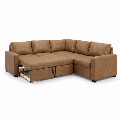 Hjørnesofa Oxford i brun med vendbar opbygning, sovefunktion og opbevaring, 228 x 228 x 85 cm